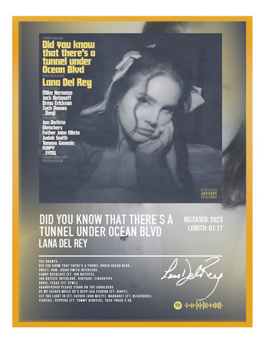 Cuadro Lana Del Rey Ocean Blvd Music Firma C/marco 40x30