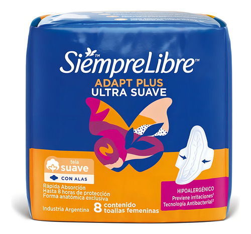 Toallas Femeninas Siempre Libre Adapt Plus Con Alas X 8 Un