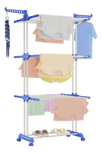 Tender De Ropa Vertical Tendedero De Pie Grande Con Alas Y Ruedas Waggs Tr001