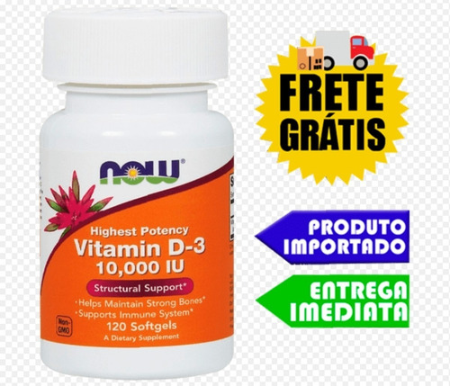 Vitamina D3 10.000ui 120 Softgels Now Foods - Pronta Entrega