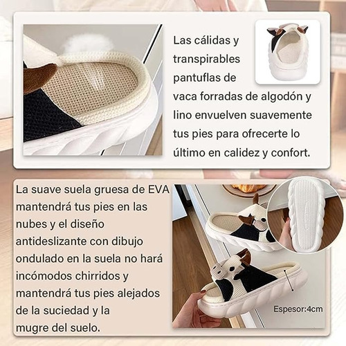 Pantuflas De Vaca Suaves Y Cómodas De Lino Suela Plástico Dh