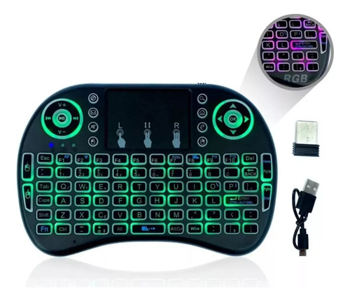 Mini Teclado Para Smart Tv Box Recarregável Sem Fio Com Led