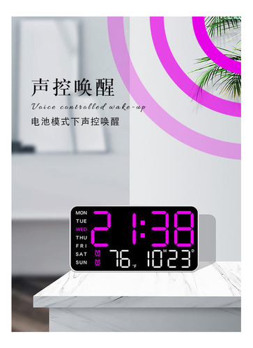 Reloj De Pared Digital Led Brillo Ajustable Control De Voz