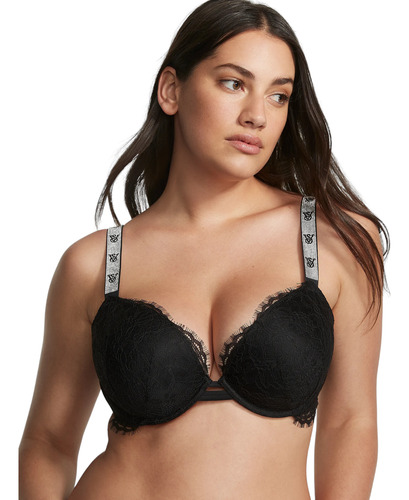 Corpiño Push-up Encaje Negro Strass Shine Victoria Secret