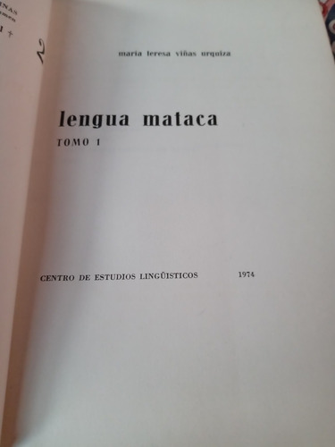 Lengua Mataca -- Tomo 1 Y 2m T .viñas Urquiza