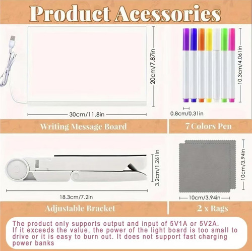 Ins Style Pizarra Luminosa Usb Borrable Con 7 Rotuladores