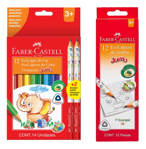 Pack Escolar Jumbo Colores 12+ 2 Lapiz + 12 Lápices Faber Ca