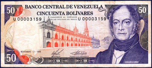 Billete 50 Bolívares U8 Noviembre 3 1988 Andrés Bello