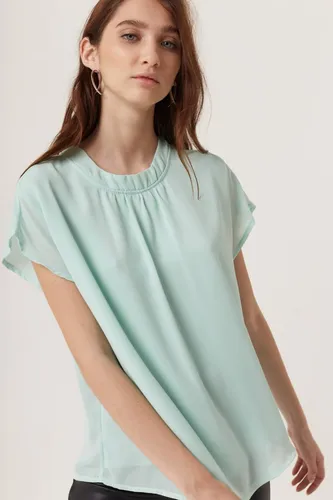 Blusa Remera Gasa Forrada Manga Corta Cuello Redondo Mujer