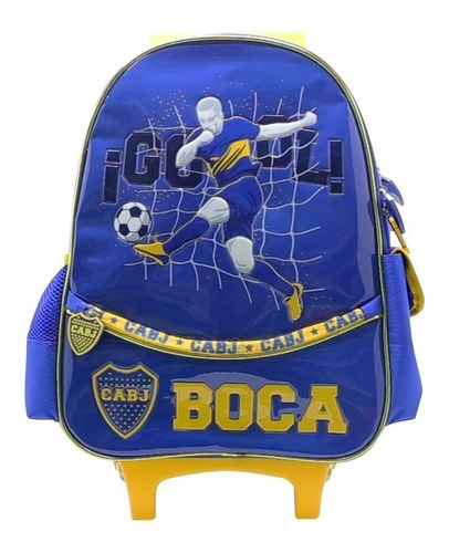 Mochila Boca Juniors Gol Fútbol Con Sonido Con Carro Cresko Color Azul Diseño de la tela Liso