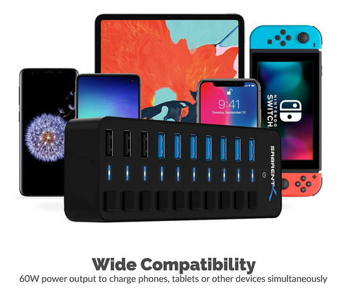 «concentrador Usb 3.0 Sabrent De 10 Puertos Con Interruptore