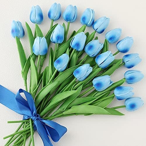 Flores Artificiales De Latex Tulipanes X 20 Celeste