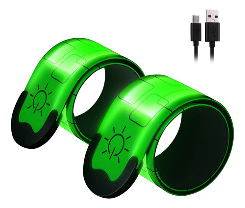 Paquete De 2 Brazaletes Reflectantes Recargables Por Usb, De