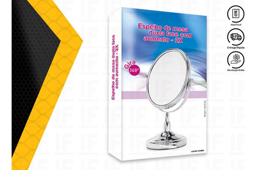 Espelho De Mesa Maquiagem Dupla Face Aumenta 2 X Gira 360 Gr