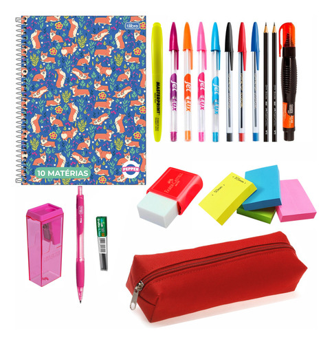  Combo Escolar Feminino Completo Kit Ensino Médio Faculdade