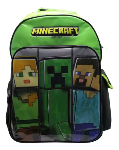 Mochila Escolar Cresko Minecraft Creeper Gamer 18 Pulgadas Color Verde Diseño De La Tela Min111