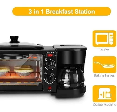 Horno Multifuncion Cafetera Parrilla Estacion Desayuno 3 En1