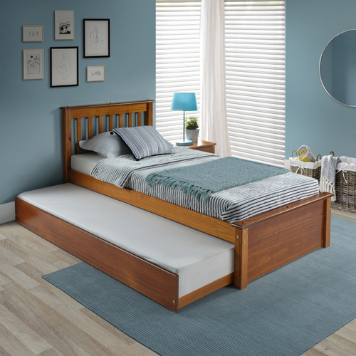 Conjunto Cama Solteiro Inglesa Com Cama Auxiliar Em Madeira Marrom