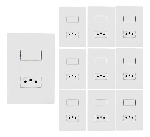 Kit Com 10x Conjunto Interruptor Simples + Tomada 10a Ilumi