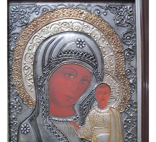 Pintura Tipo Ícono De Virgen Con Niño