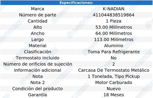 Toma Anticongelante Aluminio 2 Pernos C30 V8 6.5l 69