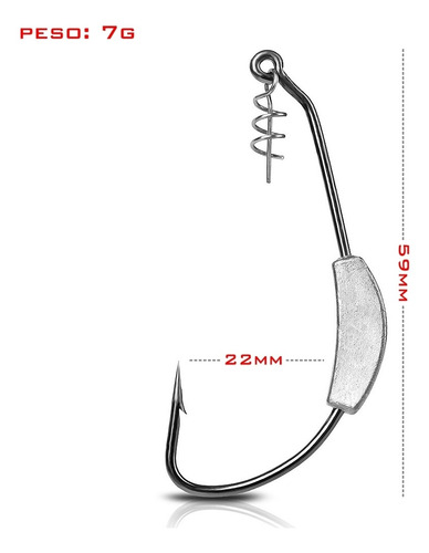 Imagen 2 de 6 de Anzuelos Offset Lastrados Caster 7g Para Señuelos 3 Unidades