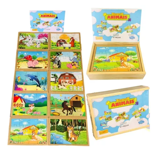 Kit 6 Jogos Quebra Cabeça Animais Safari Infantil em madeira Mdf