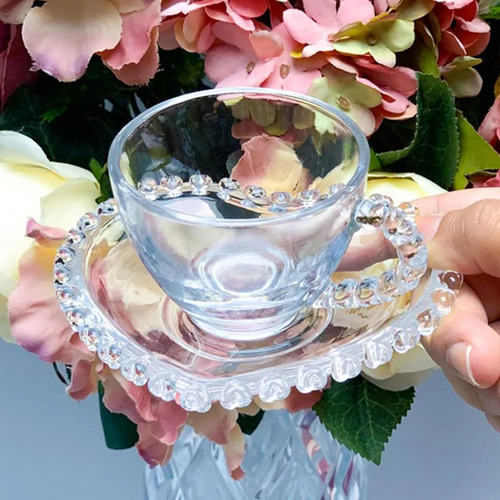 Jogo 6 Xícaras De Café Em Cristal Com Pires De Coração 80ml