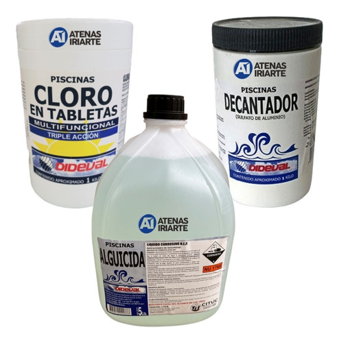 Pack Alguicida 5lt, Decantador 1kg, Cloro Triple Acción 1kg