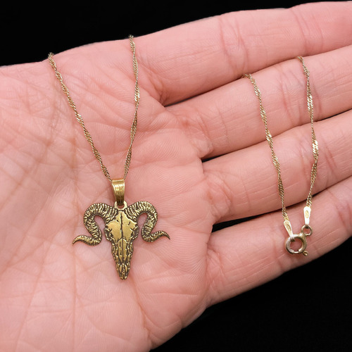 Cadena Y Dije Cráneo Cabra Carnero Antílope Oro 18k Oro 18k 50 Cm