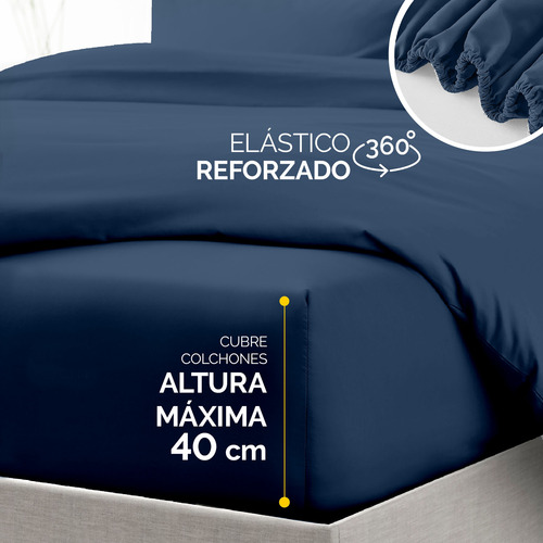 Oh! Sheets Juego De Sabanas Microfibra 5 Piezas Individual Azul Marino Liso