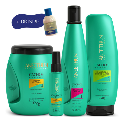 Kit Shampoo + Mascara + Finalizador + Oleo Cachos Aneethun