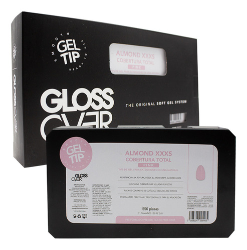 Gel Tip Uñas Postizas Almond Xxxs Pink Gloss Over Caja 550pz