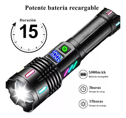Lámpara Táctica Recargable X360, Potente Linterna Para Acamp