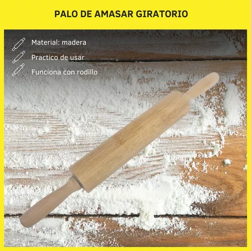 Palo De Amasar Rodillo Madera Giratorio Cocina 41 X 5 Cm