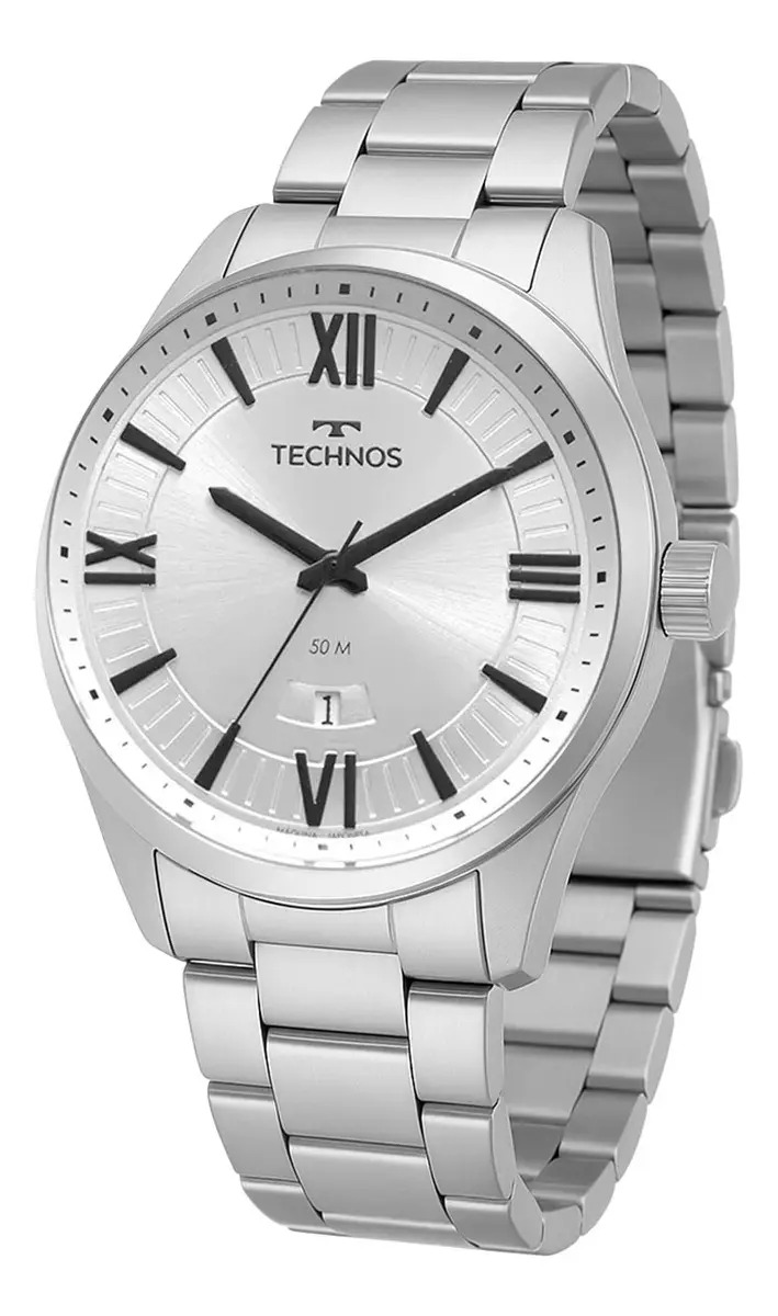 Relógio Technos Masculino Steel Prata Fundo Prateado