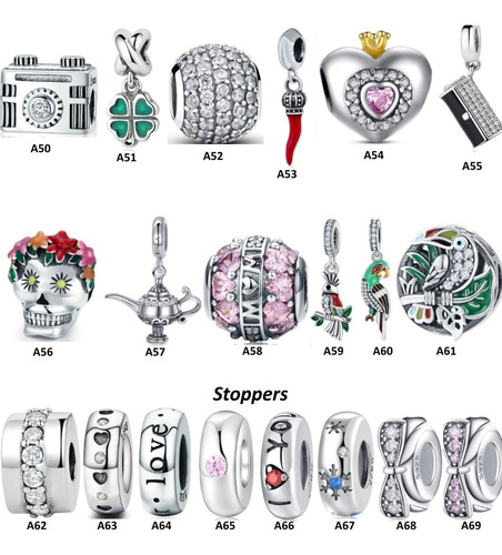 Kit 5 Berloques Prata 925 Original Para Pandora & Vivara