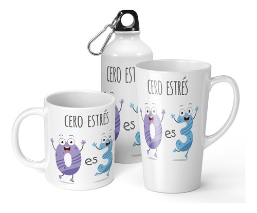 Set De Taza + Botella + Taza Conica Cero Es Tres De Regalo