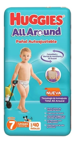 2 Pzs Pañales Huggies All Around Autoajustables Etapa 7 Unis