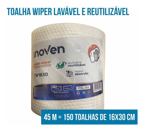 150 Toalhas Wiper Lavavel Reutilizavel Luxo 16x30cm Inoven Cor Branco
