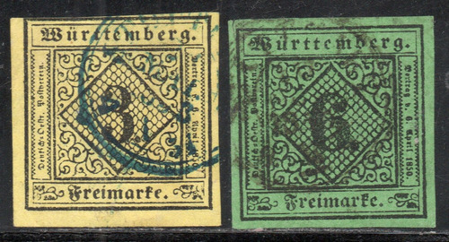 Wurtemberg (alemania) Serie X 2 Sellos Cifras Año 1851 