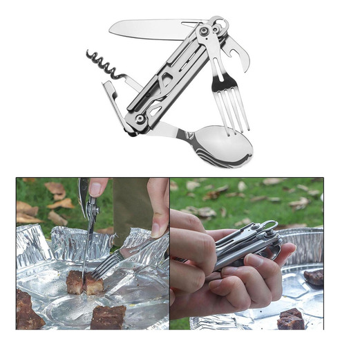 Cuchillo Plegable Multifunción Gadgets Tenedor Cuchara Inoxi