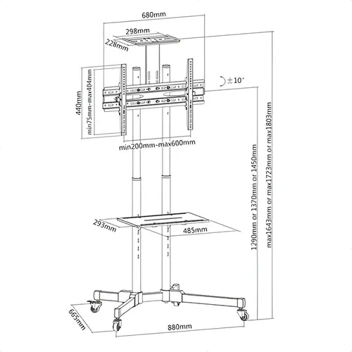 Soporte Tv Móvil Ruedas, 32'' A 70'' / 50kg, Techgo Spr-6402