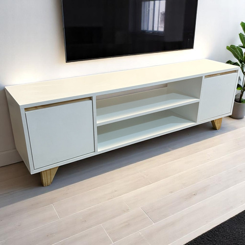 Mesa Rack Tv Escandinava Nordica Led Armada - Mania Muebles Blanco Y Pino