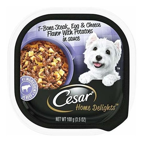 Cesar Home Delights Soft Wet Dog Food T-bone Steak, Huevo Y 