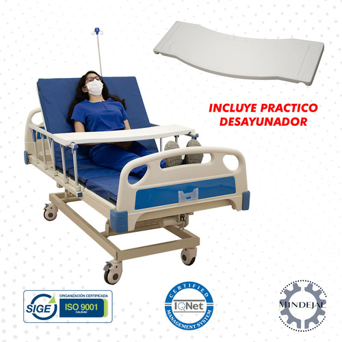Cama Electrica Hospitalaria Colchon 3 Funciones A Control Color Blanco Con Azul