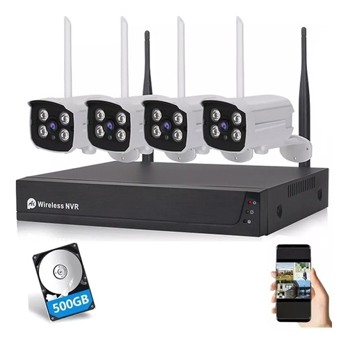 Kit De Cámaras De Seguridad Wifi 2mp + 500gb Nvr, 4 Piezas