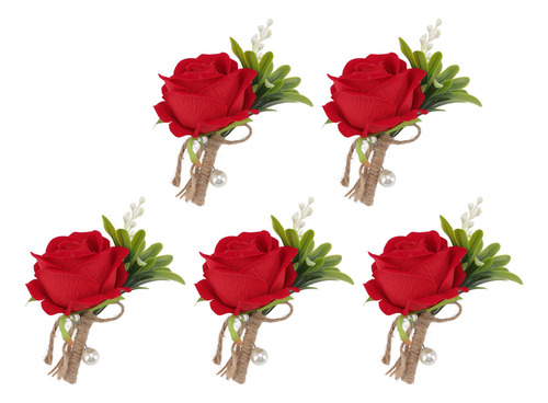 2025 Boutonniere De Boda, 5 Piezas, Flores Artificiales