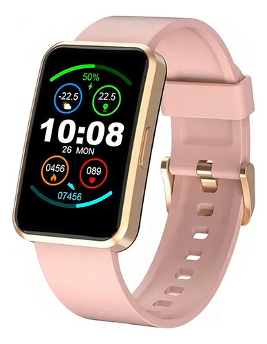 Smart Waterproof Watch Incoming Call Whatsapp Notification Color de la caja Rosa pálido Color de la correa Negro