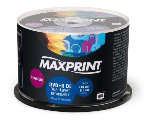 50 Dvd Dl 8,5gb Maxprint Print Umedisc Grava Jogos Xbox 360
